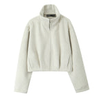 Women Boxy Fleece Jacket with Stand-up Collar and Concealed Zipper Fashion Glam