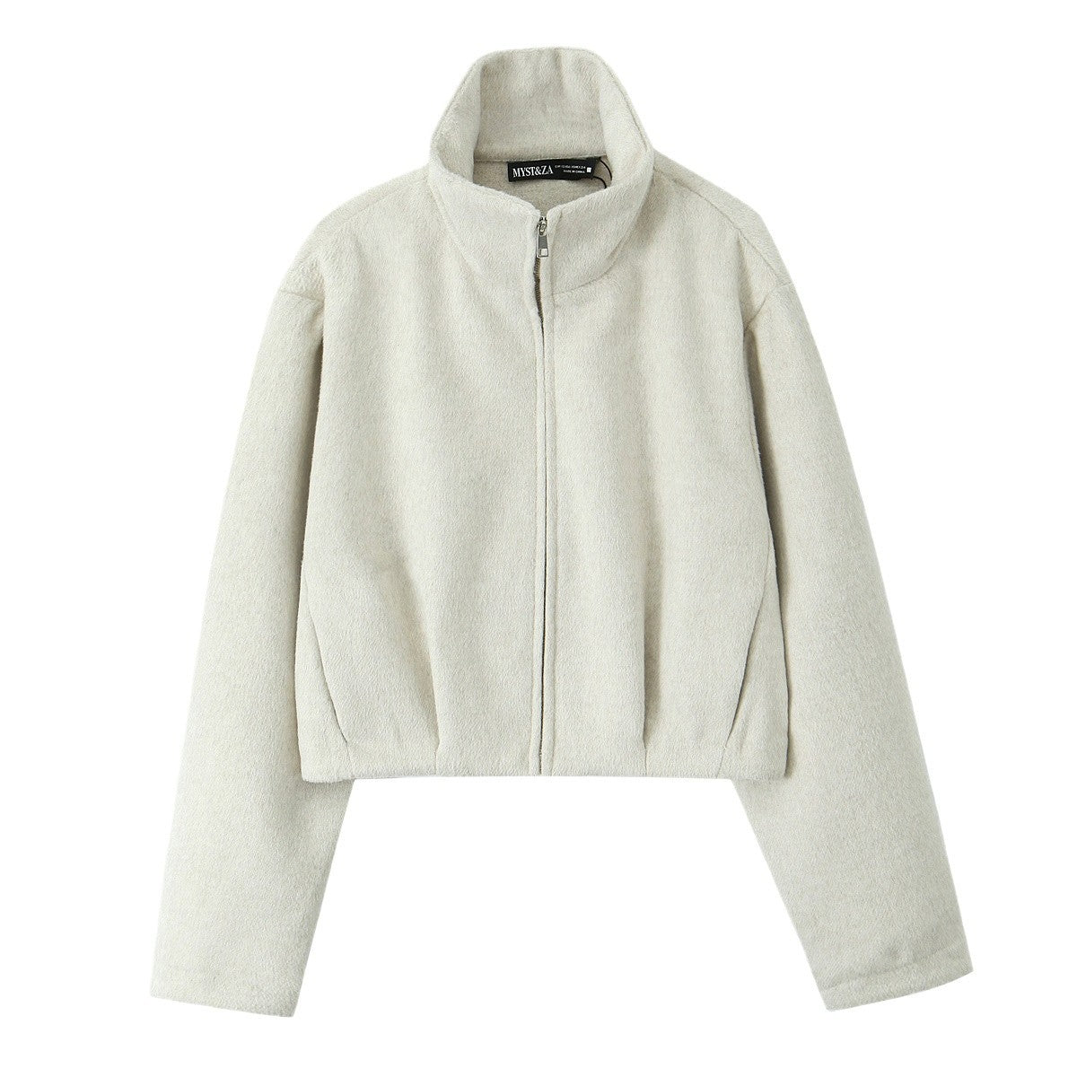 Women Boxy Fleece Jacket with Stand-up Collar and Concealed Zipper Fashion Glam