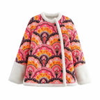 Women's quilted jacket with teddy lining and retro ornament print Fashion Glam