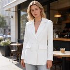 Women's tailored double-breasted blazer with patch pockets and Viennese seams Fashion Glam