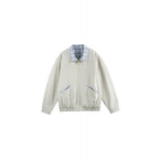 Unisex Lightweight Zip-Over Jacket in Boxy Cut with Check Collar and Elastic Hem Fashion Glam