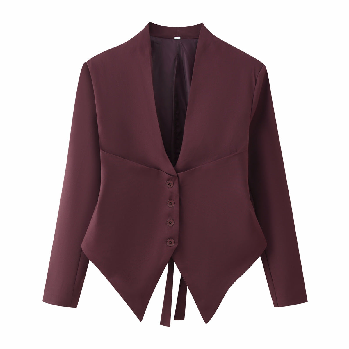 Women Asymmetrical Blazer Jacket with Deep V-Neck and Pointed Hem Fashion Glam