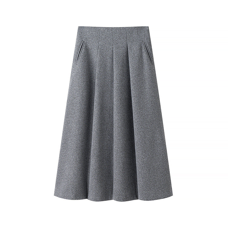 Women's Two-Piece Tailored Wool Suit with Textured Shoulder Blazer and Pleated Midi Skirt Fashion Glam