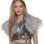 Ladies feather-trimmed shoulder stole in capelet style with soft faux fur collar Fashion Glam