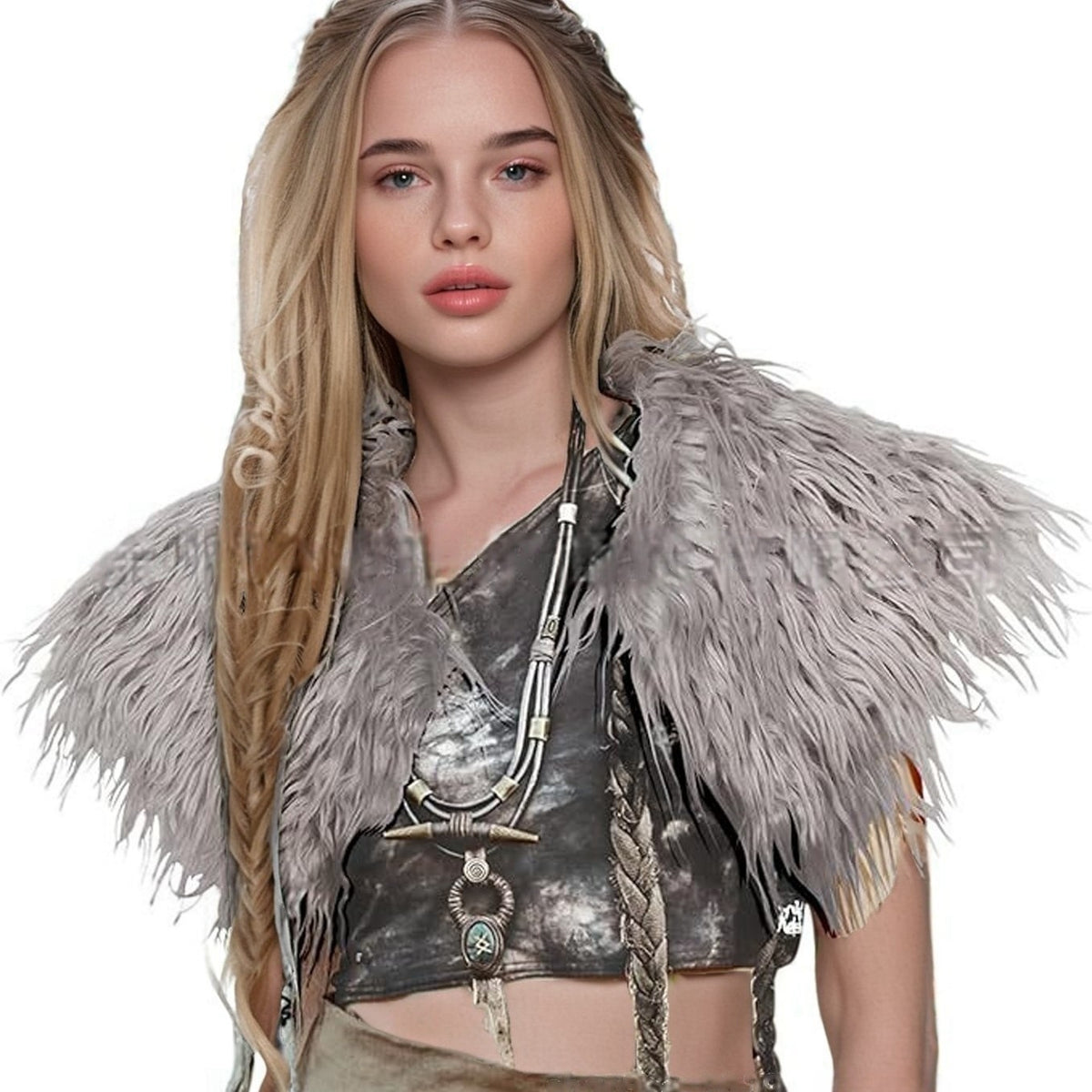 Ladies feather-trimmed shoulder stole in capelet style with soft faux fur collar Fashion Glam
