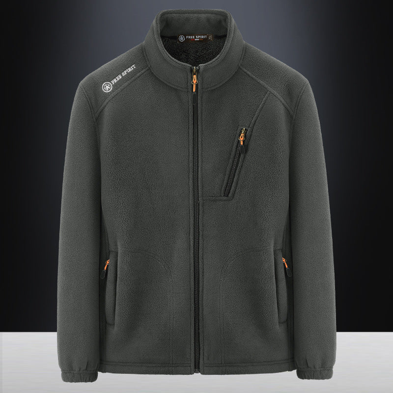 Men's Warm Microfleece Outdoor Jacket with Chest Zipper, Side Pockets and Stand-Up Collar Fashion Glam
