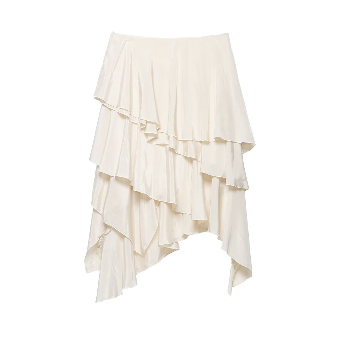 Women's Asymmetrical Tiered Skirt with Ruffles and Flowing Satin Fall Fashion Glam