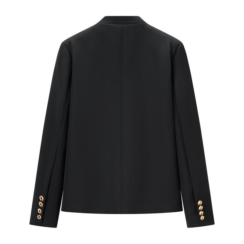 Women Military-Inspired Short Jacket with Stand-Up Collar and Golden Decorative Braid Fashion Glam
