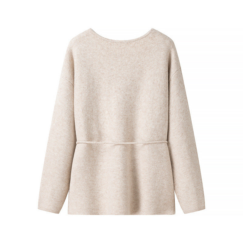 Women Oversize Wrap Cardigan with Balloon Sleeves and Waist Tie Fashion Glam