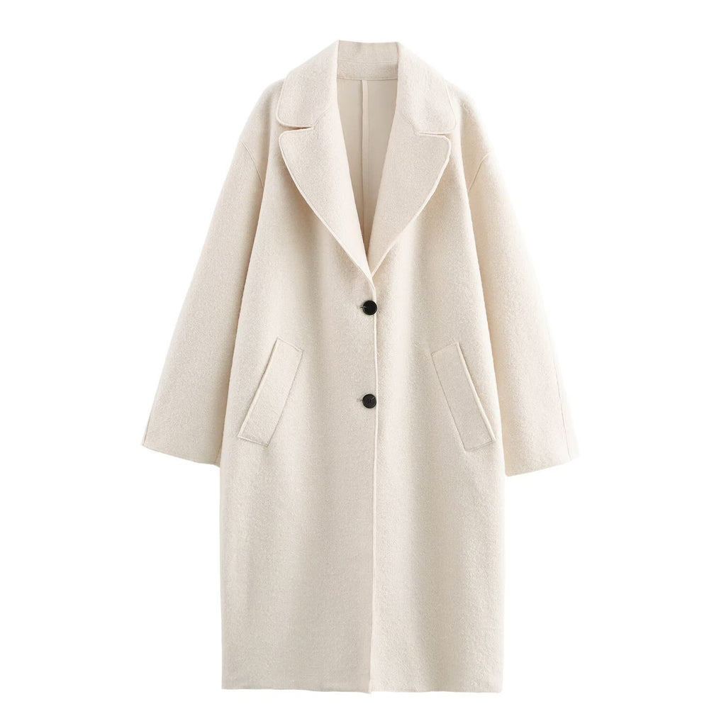 Ladies Oversized Single-breasted Walk Coat with Wide Lapels and Patch Pockets Fashion Glam
