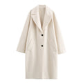 Ladies Oversized Single-breasted Walk Coat with Wide Lapels and Patch Pockets Fashion Glam