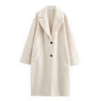 Ladies Oversized Single-breasted Walk Coat with Wide Lapels and Patch Pockets Fashion Glam