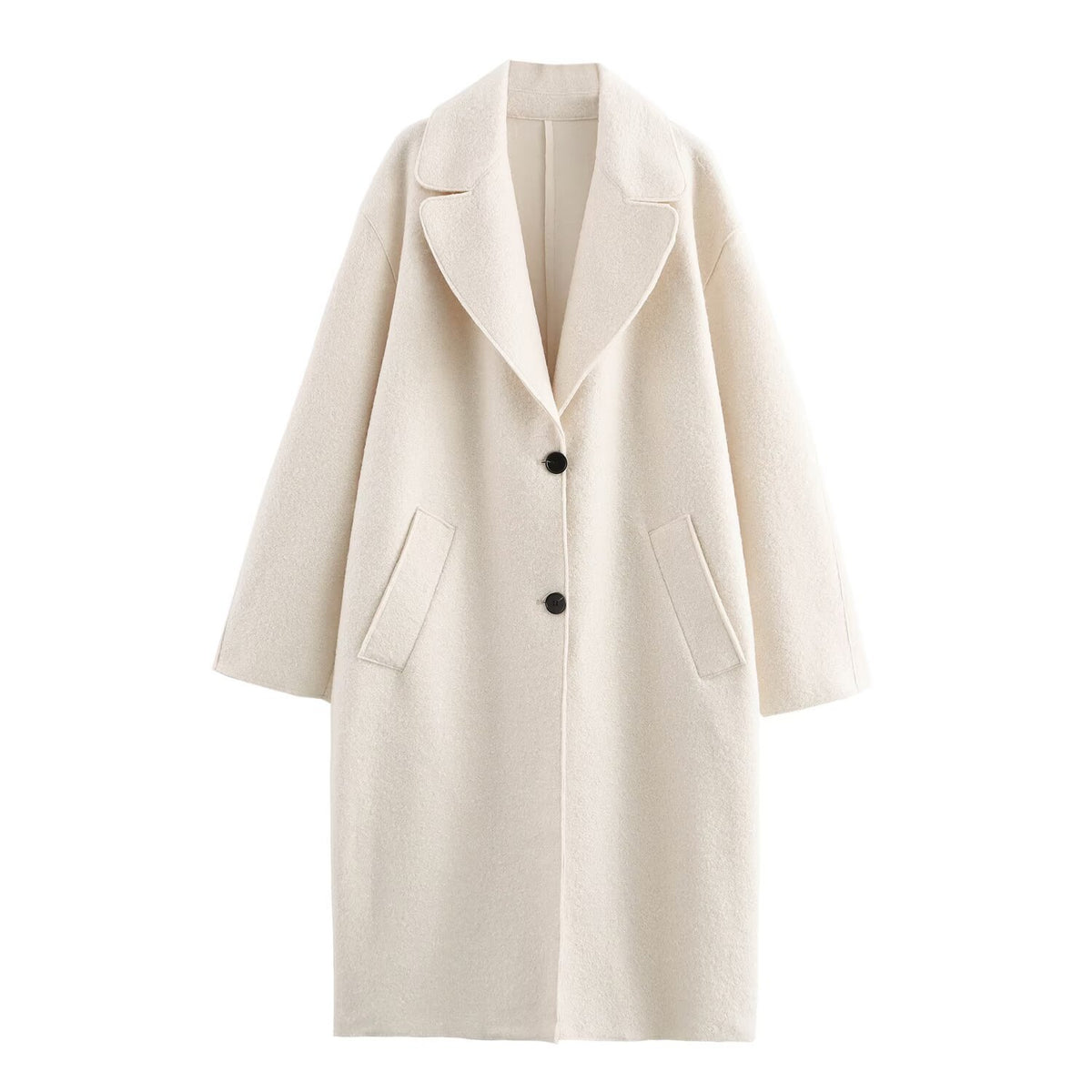 Ladies Oversized Single-breasted Walk Coat with Wide Lapels and Patch Pockets Fashion Glam