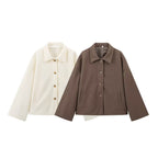 Ladies short jacket in boxy cut made of wool blend with shirt collar and concealed button placket Fashion Glam