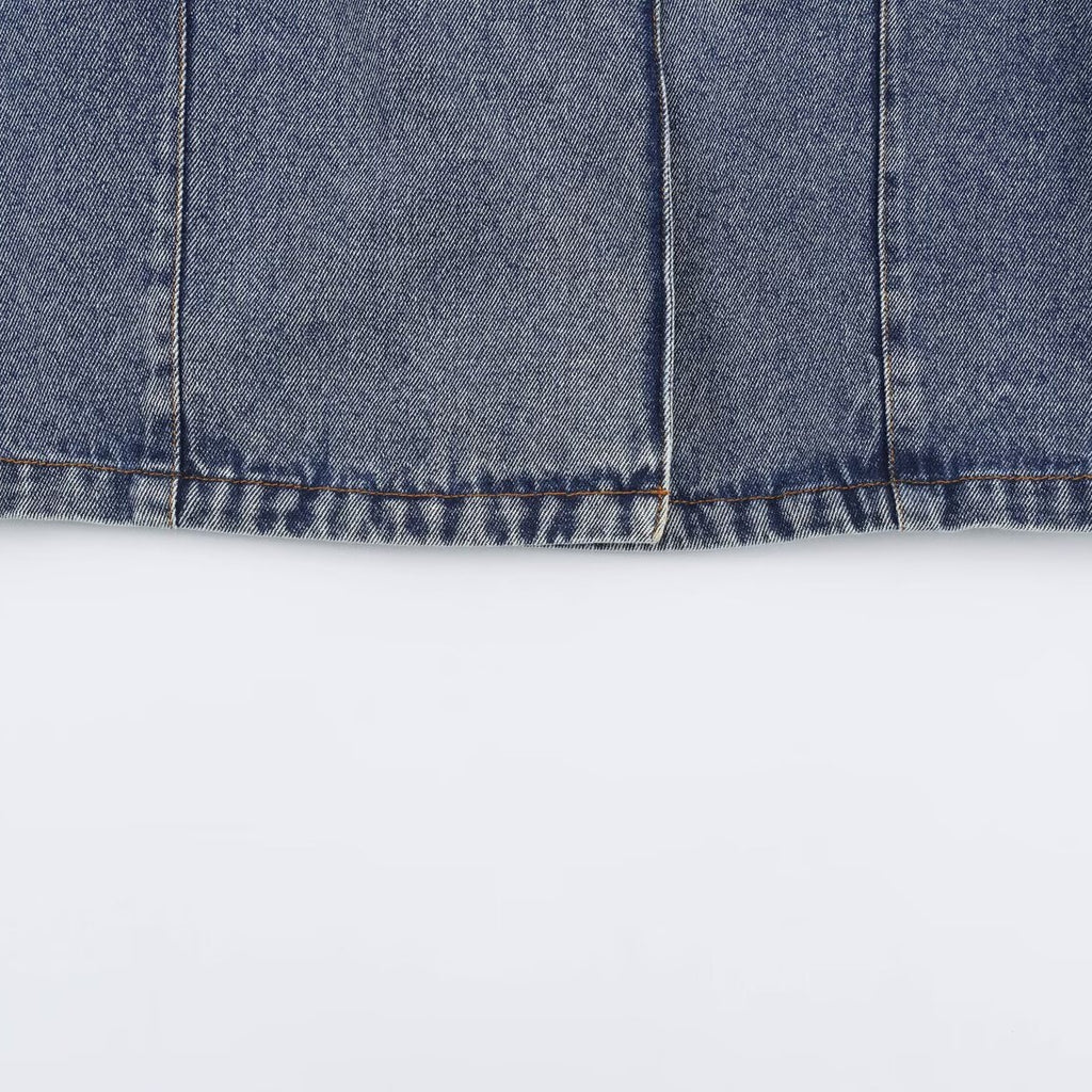 Women's Cropped Jeans Jacket in Boxy Cut with Stand-Up Collar and Three-Quarter Sleeves Fashion Glam