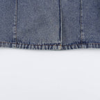 Women's Cropped Jeans Jacket in Boxy Cut with Stand-Up Collar and Three-Quarter Sleeves Fashion Glam