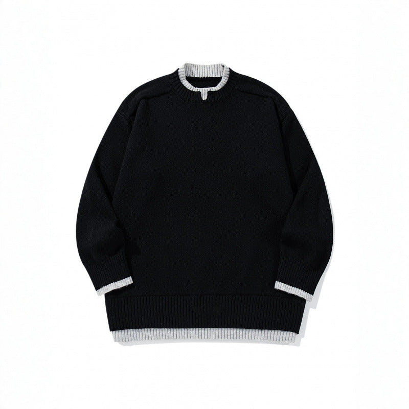 Unisex Relaxed-Fit Fine Knit Sweater with Contrast Cuffs and Extended Ribbed Hem Fashion Glam