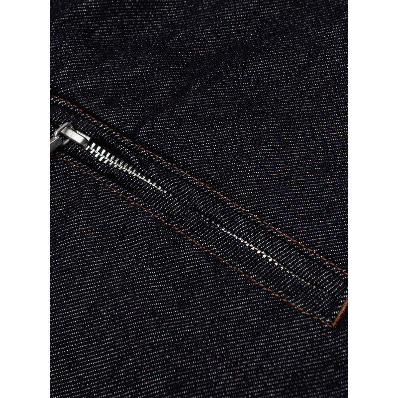 Men's Boxy Denim Jacket with Full Zip, Chest Zip Pocket and Shirt Collar Fashion Glam