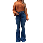 Ladies high-waisted retro flared jeans with visible button placket and flared leg Fashion Glam