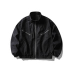 Unisex Boxy Zip Blouson Jacket made of Canvas with Stand-Up Collar, Asymmetrical Zipper Pockets and Elastic Hem Fashion Glam
