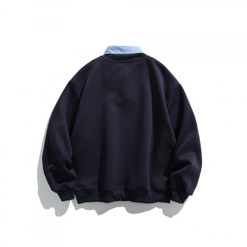 Men's Oversized Sweatshirt with Inserted Shirt Collar and V-Neck Fashion Glam