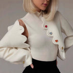 Women Short Cut Boucle Jacket with Curved Button Placket and Decorative Heart Buttons Fashion Glam