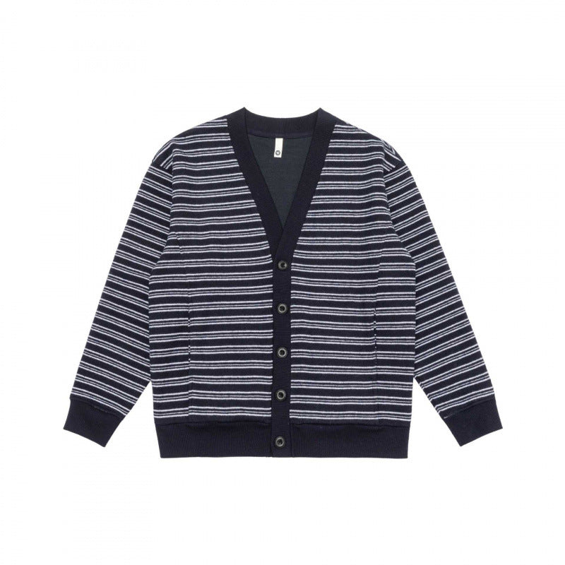 Unisex Striped Boxy Cardigan with V-Neck, Button Placket, and Ribbed Cuffs Fashion Glam