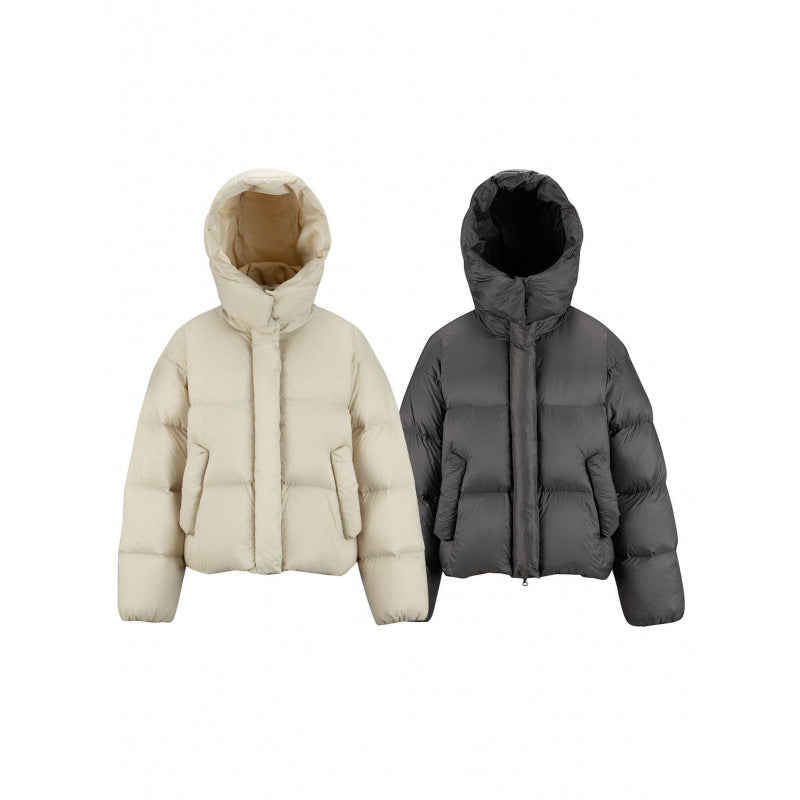 Women's Short Padded Crop Quilted Jacket with Volume Hood and Concealed Snap Placket Fashion Glam