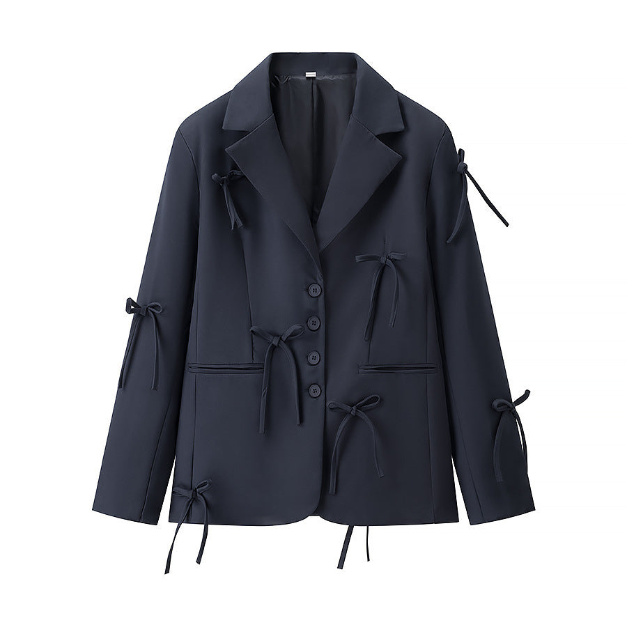 Women's Oversized Blazer Jacket with Decorative Bows and Fine Tailoring Fashion Glam