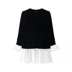 Women’s velvet dress with fitted bodice, puff sleeves, and layered ruffle skirt Fashion Glam