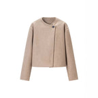 Women short-cut wool blend jacket with asymmetric button closure Fashion Glam