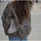 Women's Lightweight Leopard Print Cardigan Jacket with Bow Closures and Patch Pockets Fashion Glam