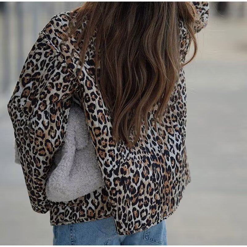 Women's Lightweight Leopard Print Cardigan Jacket with Bow Closures and Patch Pockets Fashion Glam