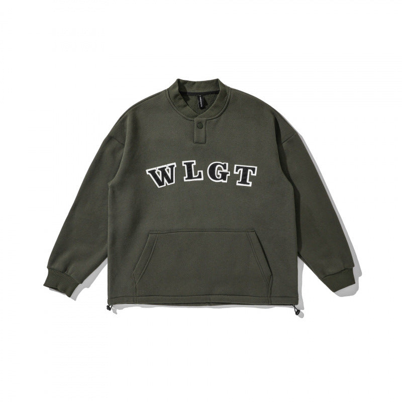 Unisex Oversize Sweatshirt with Henley button placket, kangaroo pocket and drawstring hem Fashion Glam