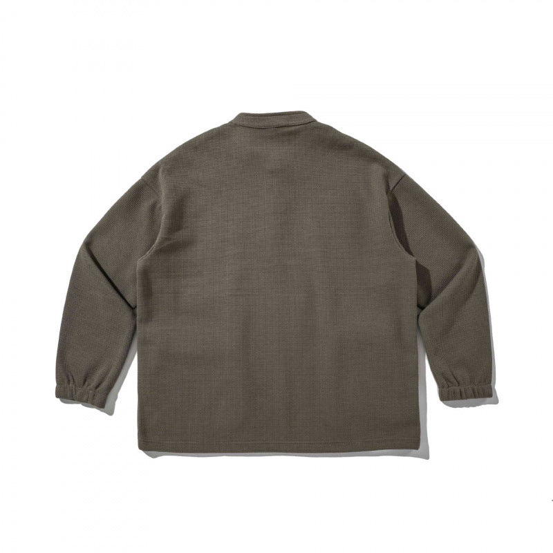 Unisex Oversize Waffle Knit Henley Sweatshirt with Stand-Up Collar, Snap Placket and Utility Pockets Fashion Glam
