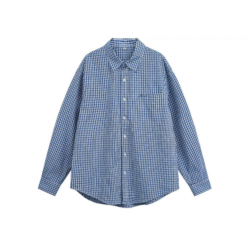 Unisex Oversize Check Shirt with Shirt Collar, Breast Pocket and Rounded Hem Fashion Glam