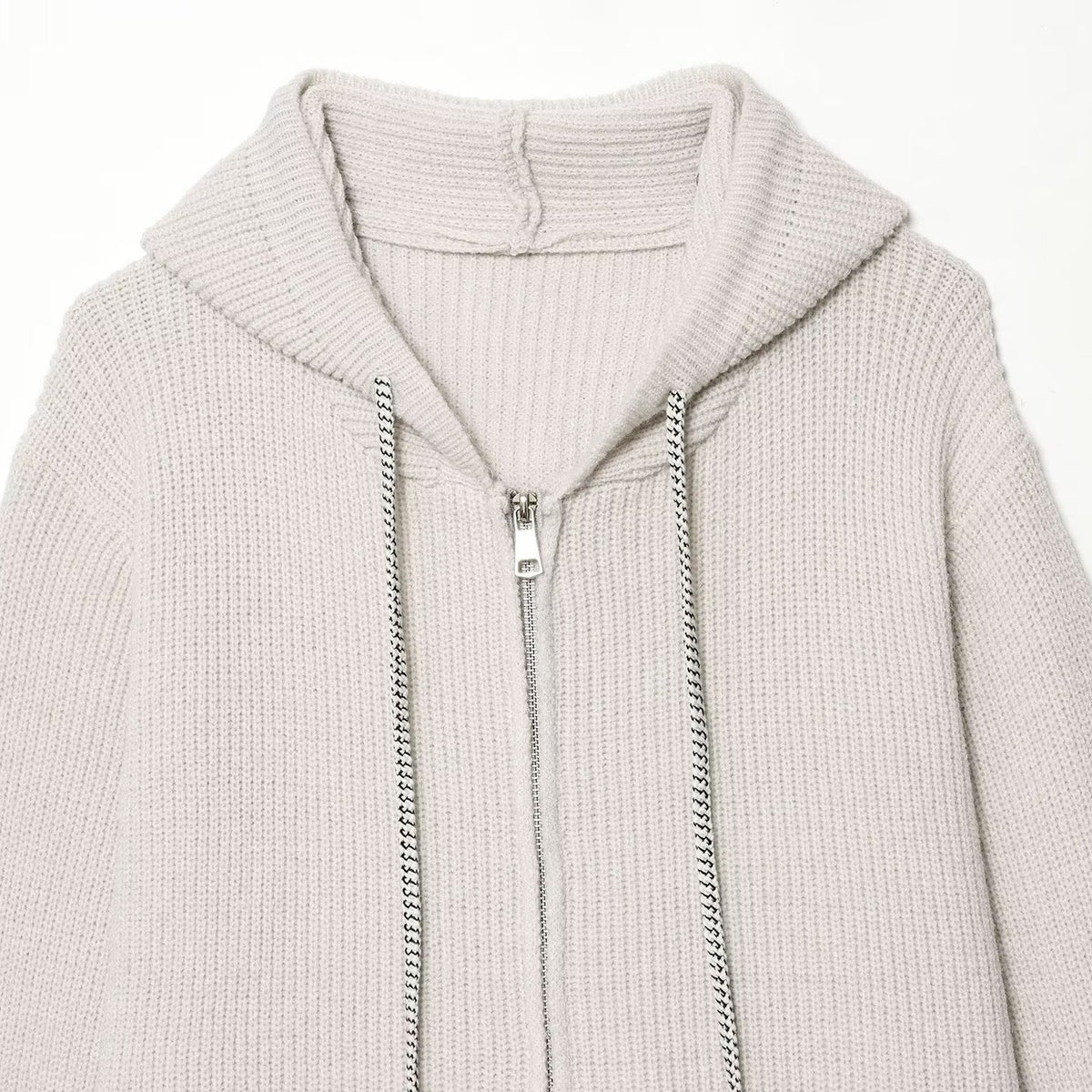 Women's chunky knit hooded jacket with zipper and drawstring Fashion Glam