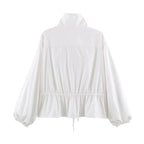 Women's lightweight adjustable windbreaker with stand-up collar, drawstring, and balloon sleeves Fashion Glam