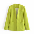 Women Tailored Blazer without Lapels with Open Front and Welt Pockets Fashion Glam