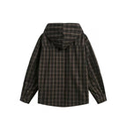 Unisex wide checkered hooded shirt jacket made of cotton flannel with patch breast pocket Fashion Glam