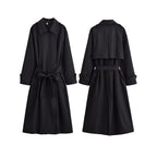 Ladies longer waist-adjustable trench coat with tie belt and epaulettes Fashion Glam