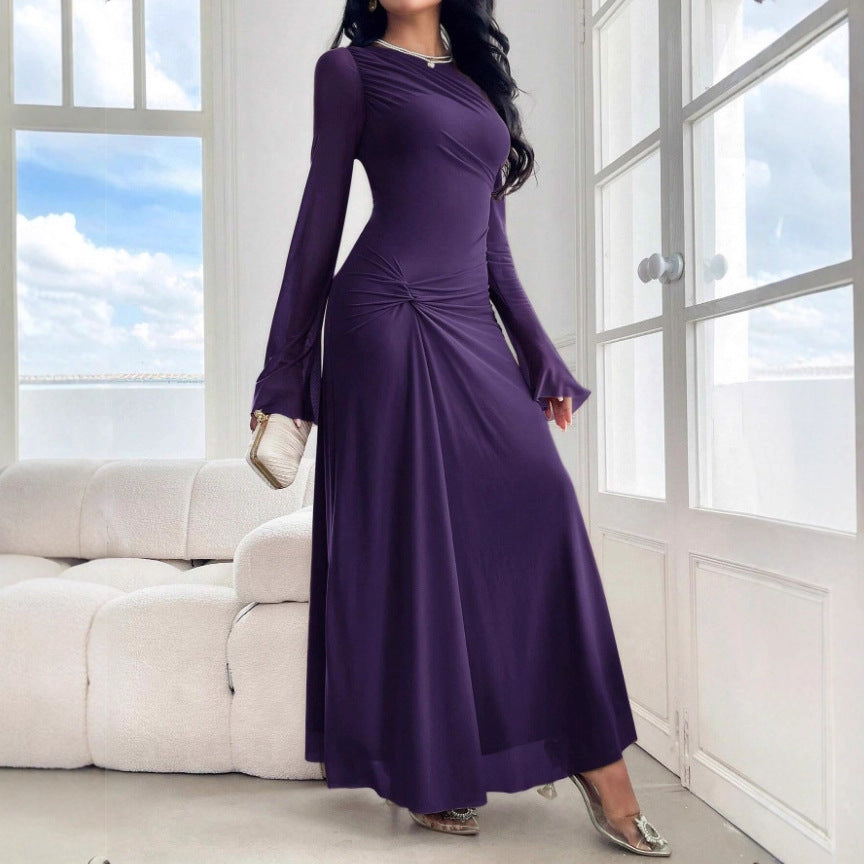 Women's maxi dress with gathered waist and bell sleeves Fashion Glam