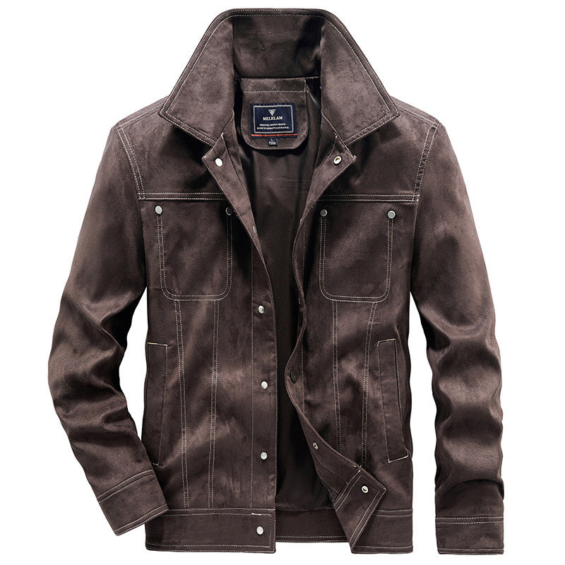 Men's suede trucker jacket with snap buttons and contrast stitching Fashion Glam