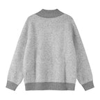 Unisex Boxy knit sweater with Henley button placket and raised ribbed collar Fashion Glam