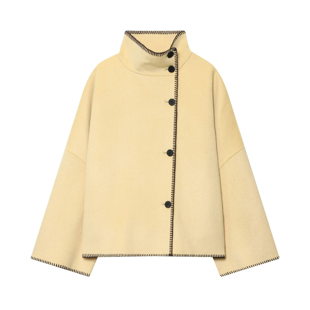 Women's cape coat with stand-up collar, asymmetric button placket and decorative seam Fashion Glam
