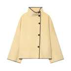 Women's cape coat with stand-up collar, asymmetric button placket and decorative seam Fashion Glam