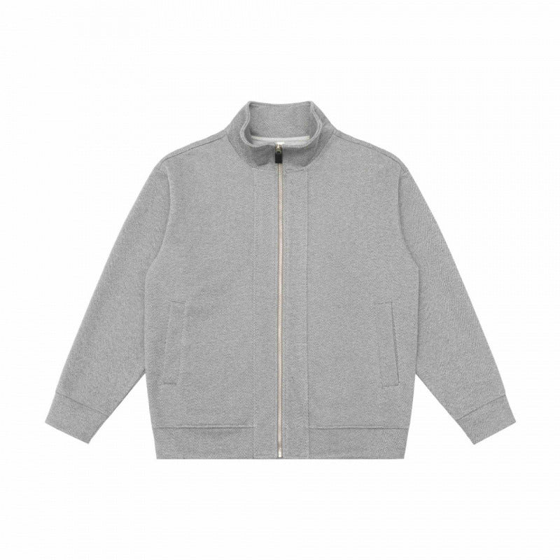 Unisex Boxy-Fleece-Zip Jacket with Stand-Up Collar and Inseam Pockets Fashion Glam