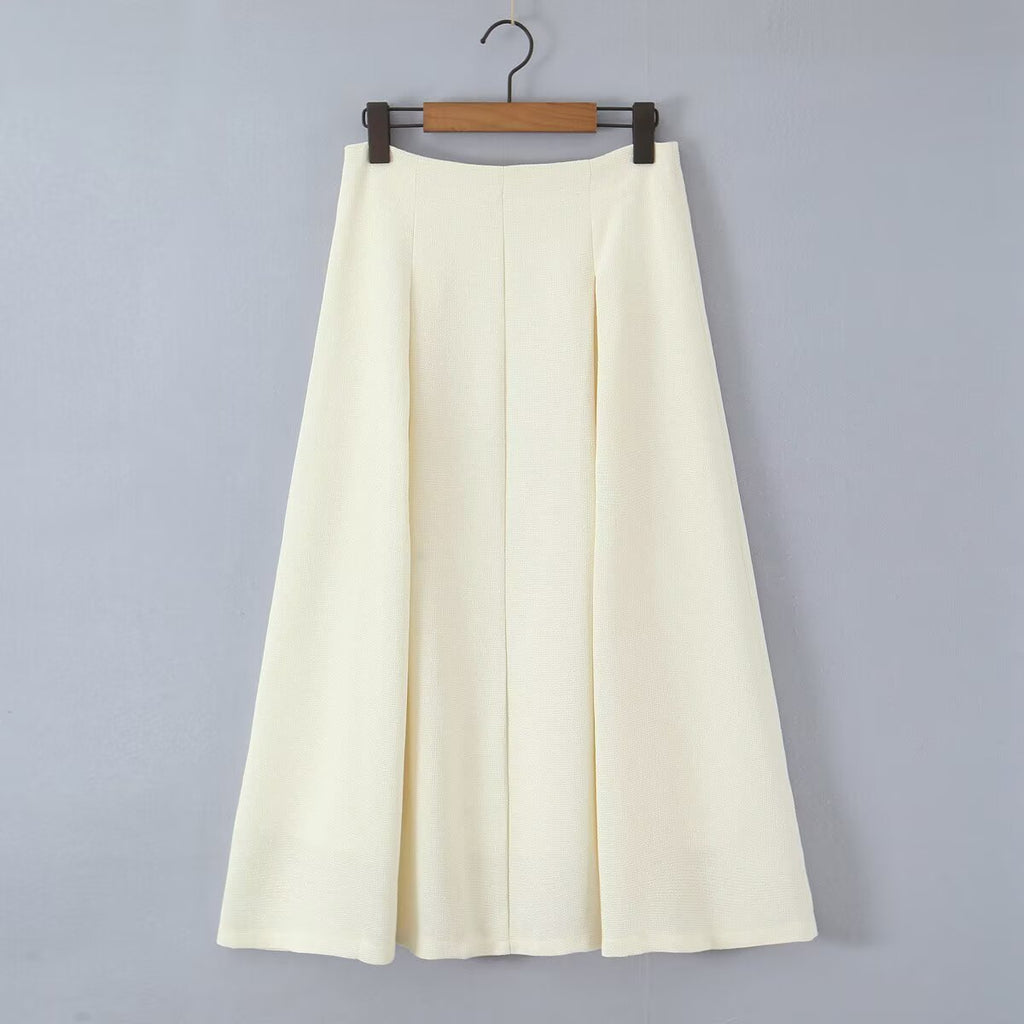Women's midi skirt with tailored A-line and piped box pleats Fashion Glam