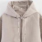 Women's Cropped Puffer Jacket with Hood, Drawstring and Check Pattern Fashion Glam