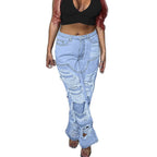 Women Stark ripped Wide-Leg Denim Jeans with fringe details Fashion Glam